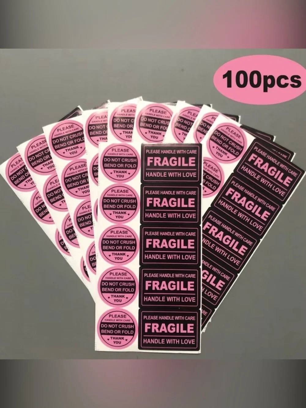 100pcs Fragile Handle With Love Pink Shipping Labels